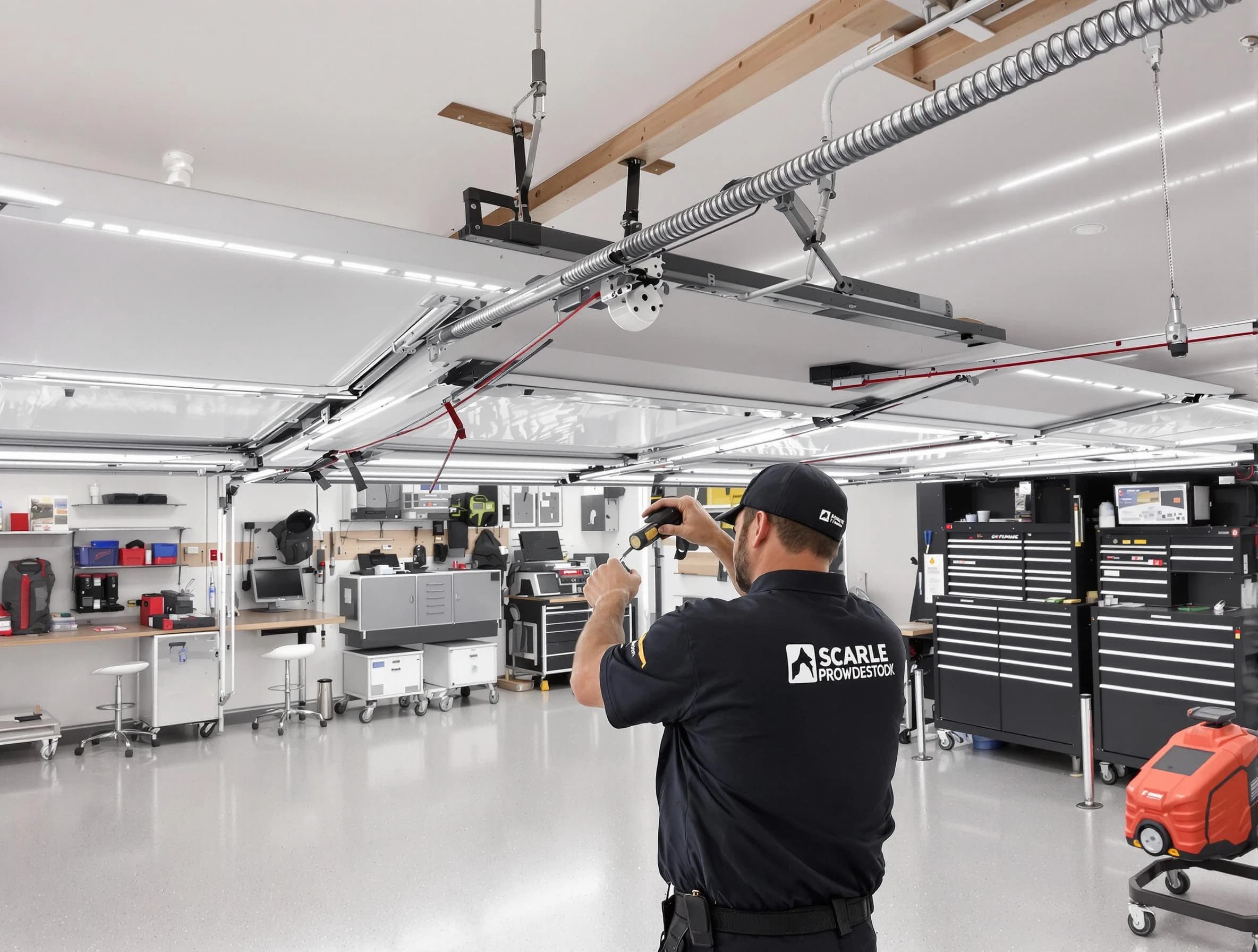 New Brunswick Garage Door Repair technician repairing overhead garage door in New Brunswick